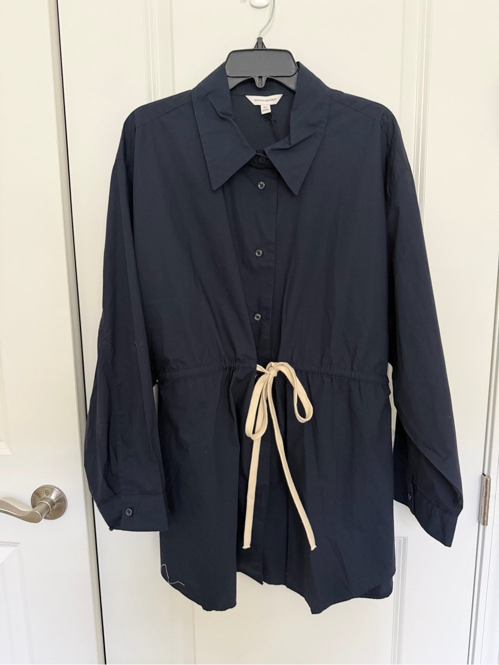 Banana Republic Navy Poplin Drawstring Shirt